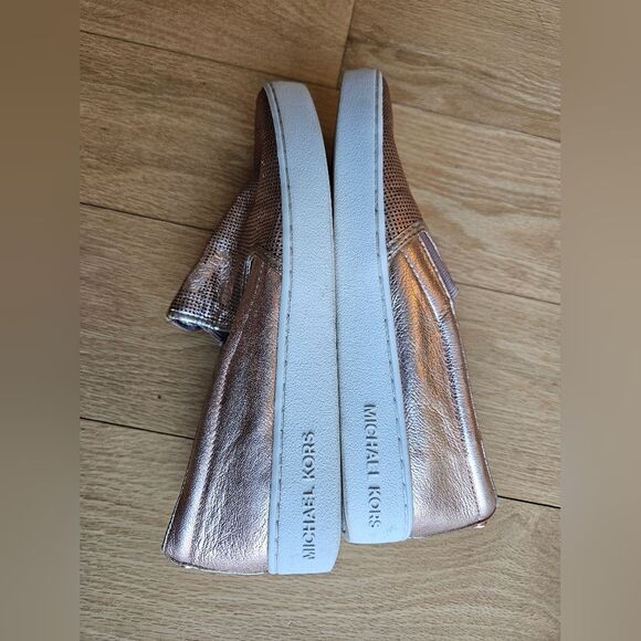 Michael Kors Women Keaton Slip-on Rose Gold Metallic Leather Lasercut Sneaker 7M - Picture 6 of 10